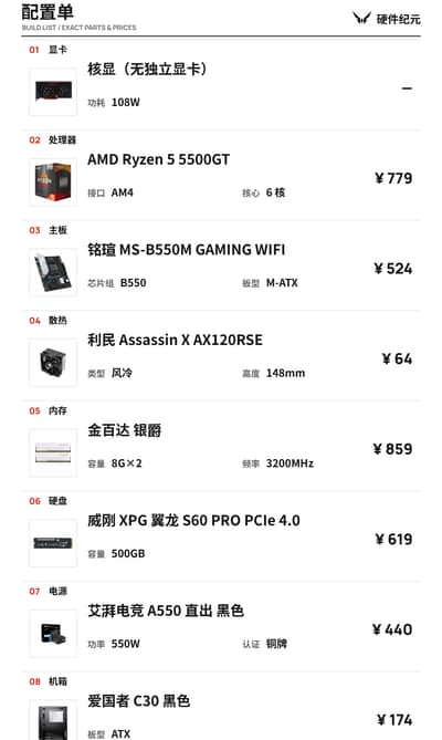 3000 价位办公配置 · R5 5500GT