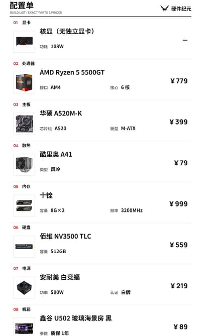 2000+ 家用上网主机 · R5 5500GT 核显