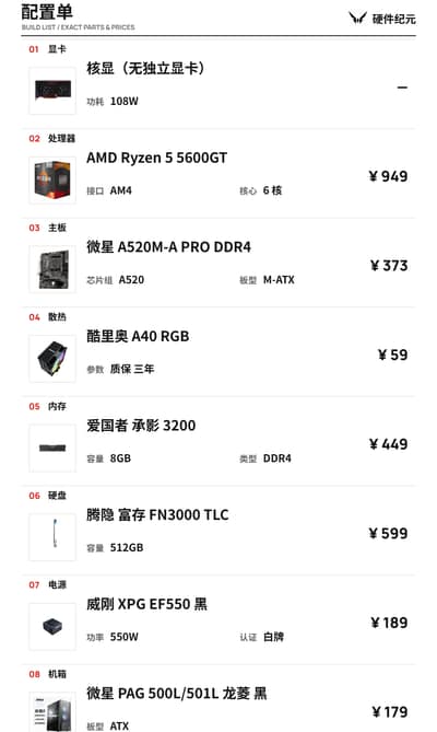 R5 5600GT 核显配置 · 家用办公向
