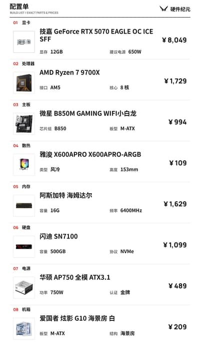 1.5 万预算全能配置 · R7 9700X + RTX 5070