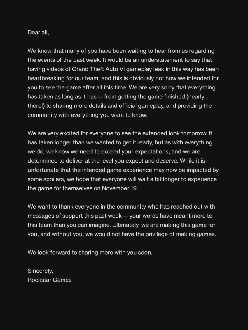 Rockstar 终于回应 GTA 6 泄露，Cyberleek 随后又发一段新实机