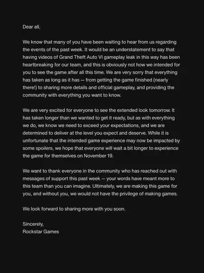 Rockstar 终于回应 GTA 6 泄露，Cyberleek 随后又发一段新实机